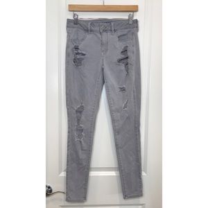 American Eagle Grey Distressed Skinny Jeans